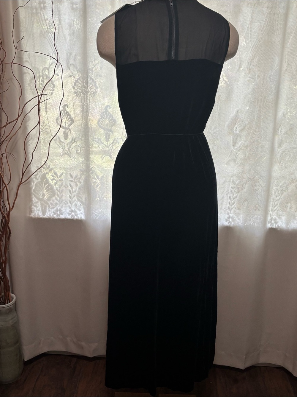 NWT Eileen Fisher Black Silk/Rayon Velvet Crew Neck Sleeveless Long Dress size S - Picture 2 of 15